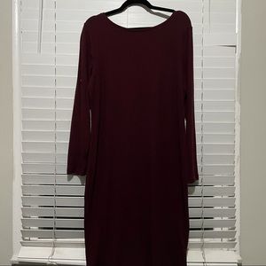 Burgundy Rib-Knit Midi Dress